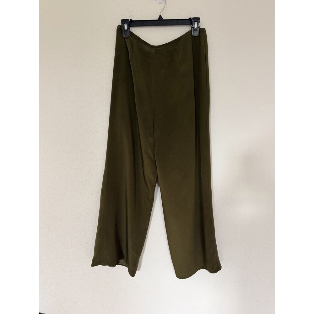 Vintage Y2K Flores & Flores 100% Silk Wide Leg Palazzo Pants Size 8 Olive Green